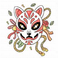 Vettore gratuito illustrazione della maschera kitsune disegnata a mano