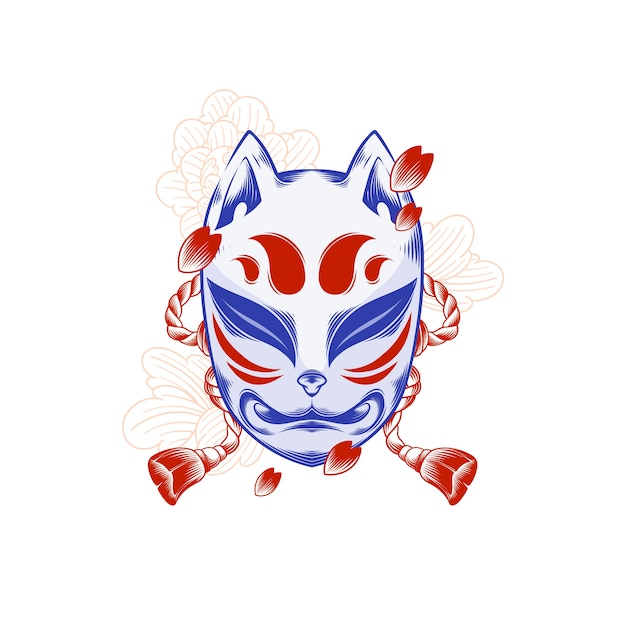 Hand drawn kitsune mask illustration