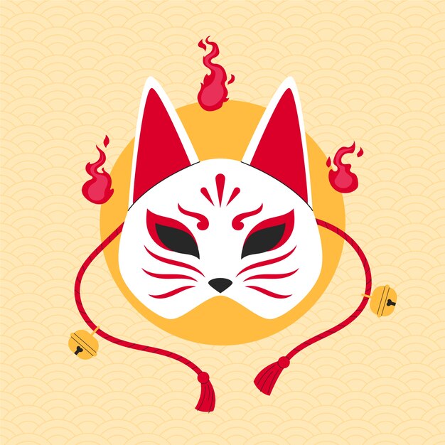 hand drawn kitsune mask illustration