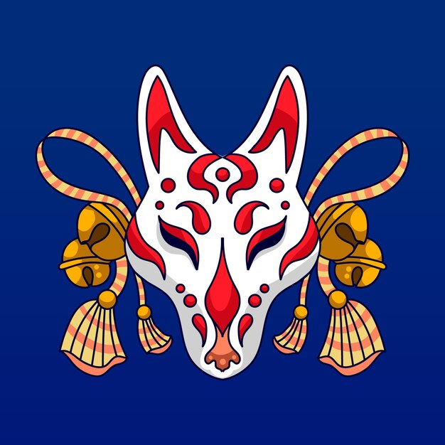 hand drawn kitsune mask illustration