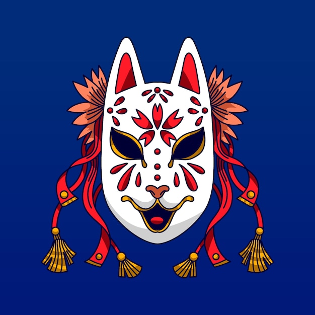 Illustrazione della maschera kitsune disegnata a mano