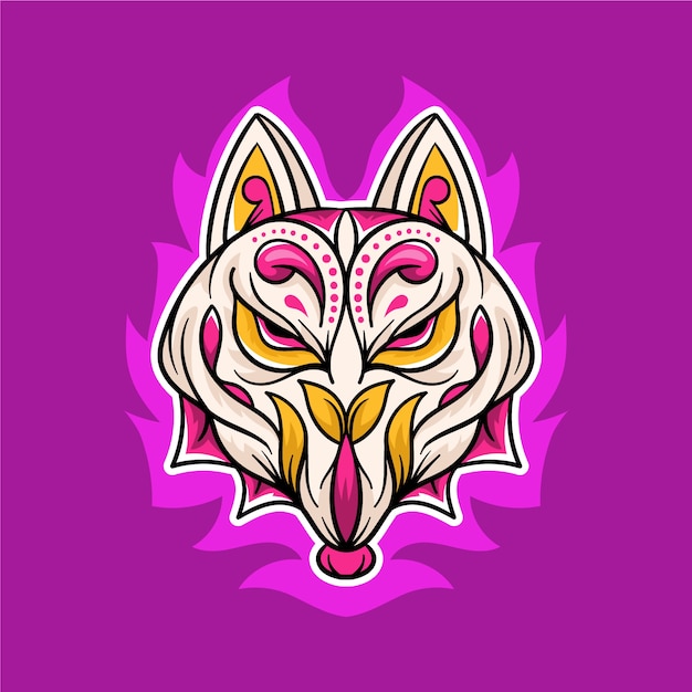 Hand drawn kitsune mask illustration