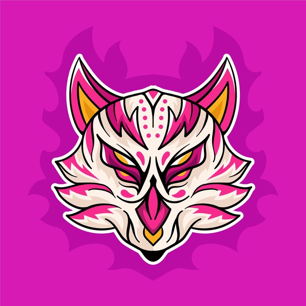 Hand drawn kitsune mask illustration