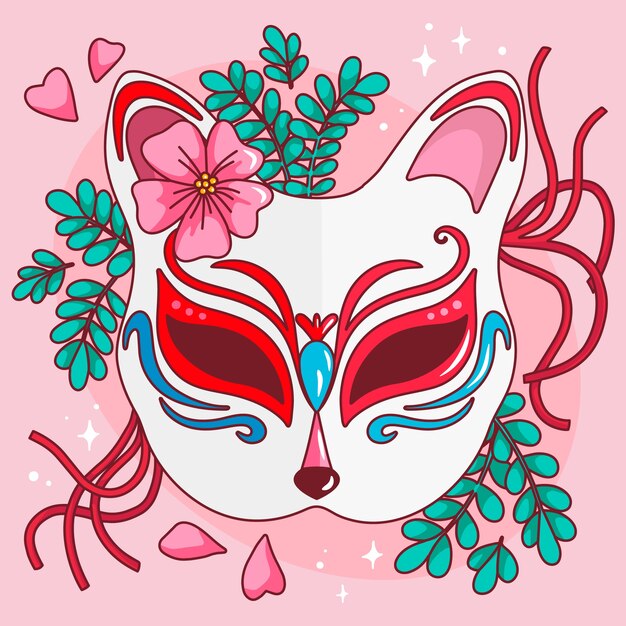 Hand drawn kitsune mask illustration