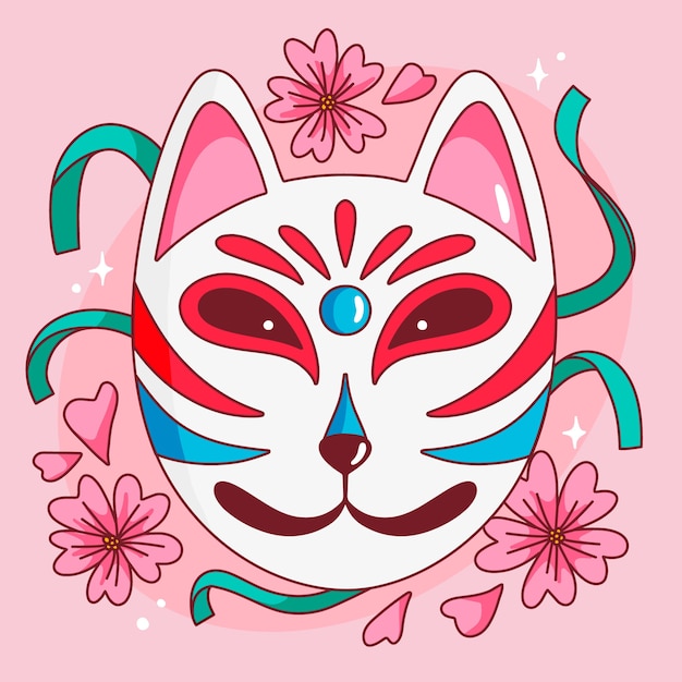 Hand drawn kitsune mask illustration