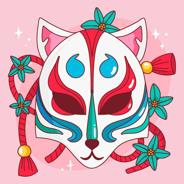 Illustrazione della maschera kitsune disegnata a mano