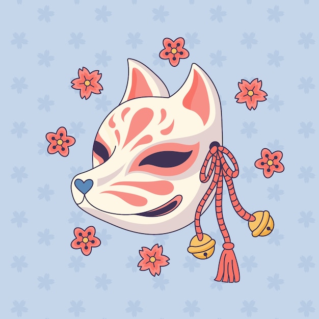 Hand drawn kitsune mask illustration