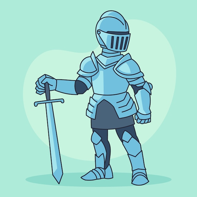 Hand drawn knight cartoon illustration