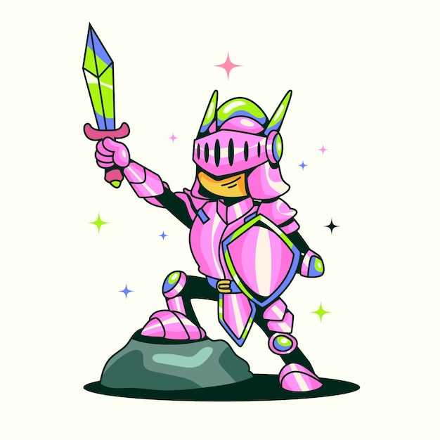 Hand drawn knight cartoon illustration