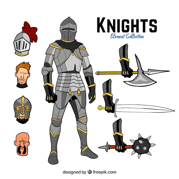 Hand drawn knight with elements