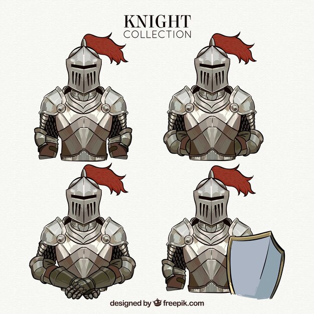 Hand drawn knights collection in different poses