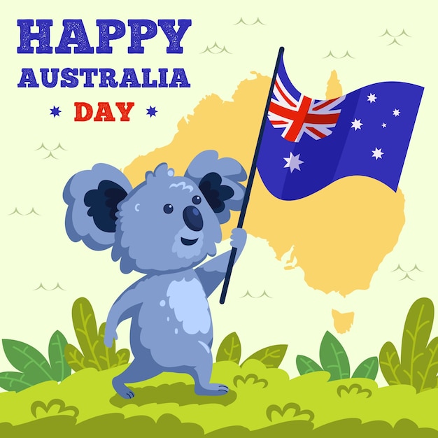 Hand drawn koala holding an australian flag