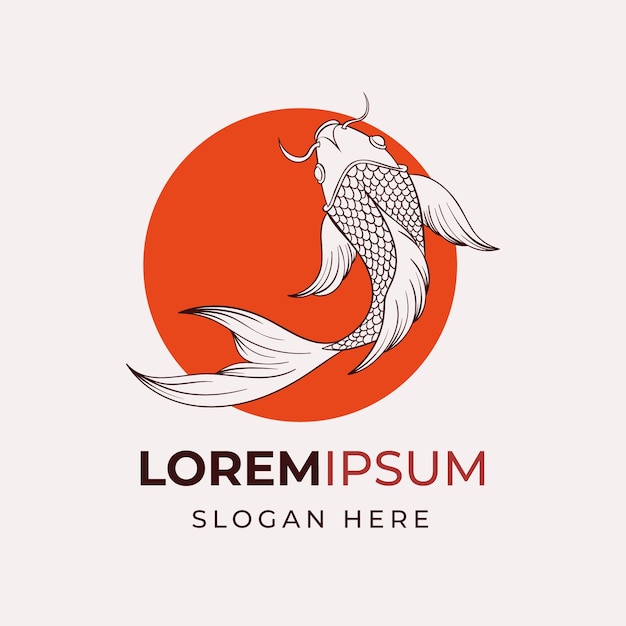 Hand drawn koi fish logo template