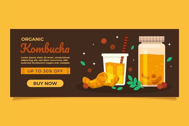 무료 벡터 손으로 그린 kombucha 가로 배너