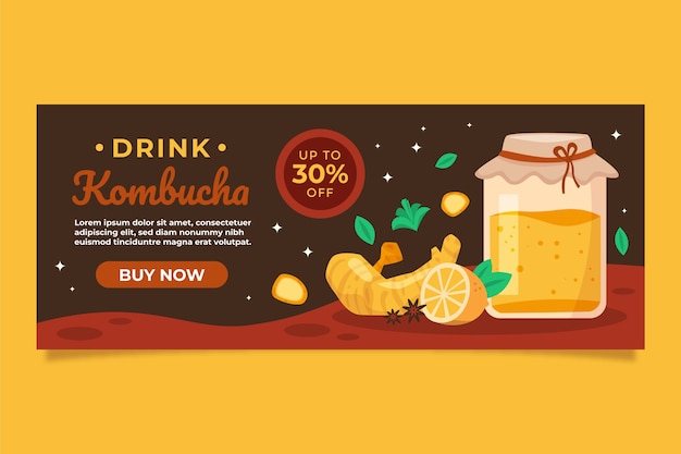 Hand drawn kombucha horizontal banner