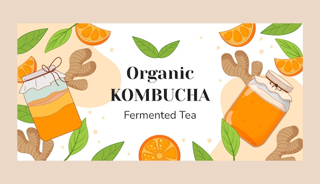 Vettore gratuito modello orizzontale kombucha disegnato a mano