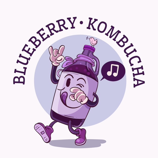 Vettore gratuito modello di logo kombucha disegnato a mano