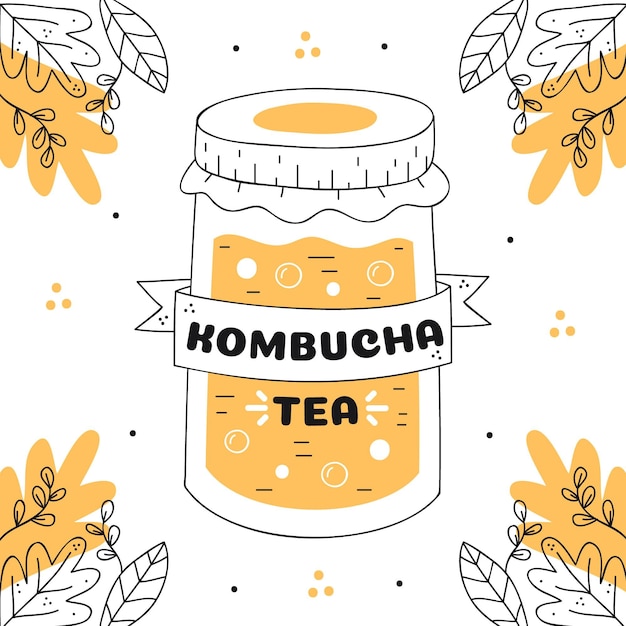 항아리에 손으로 그린 kombucha 차