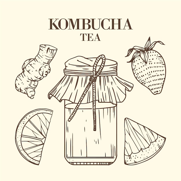 Vettore gratuito tè kombucha disegnato a mano