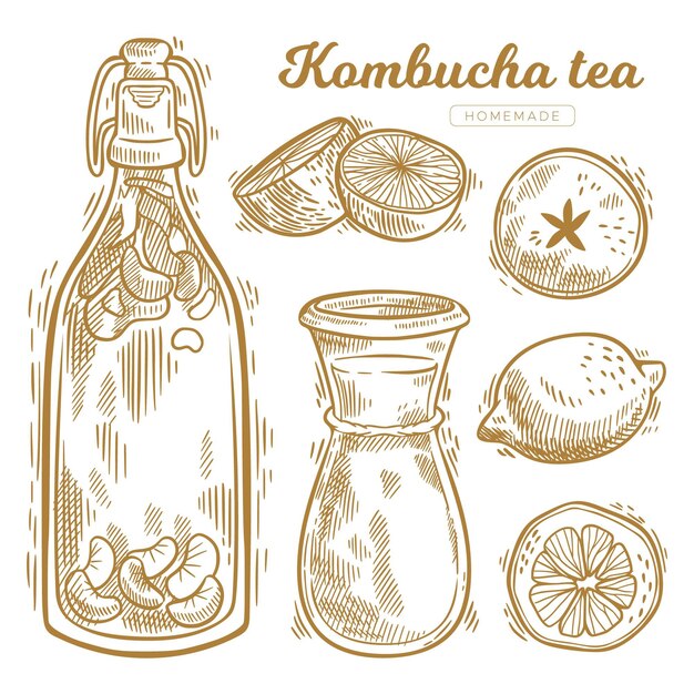 Hand drawn kombucha tea