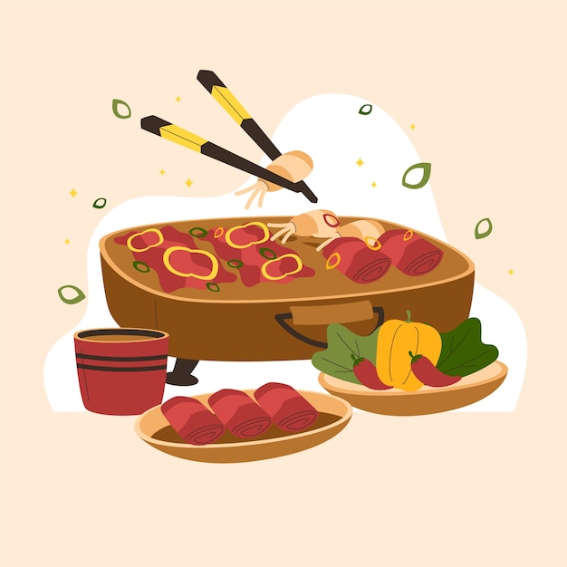 Бесплатное векторное изображение Нарисованная рукой иллюстрация корейского барбекю