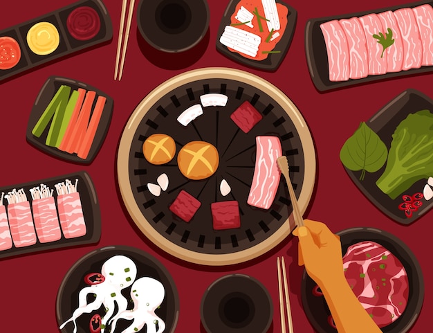 Illustrazione di barbecue coreano disegnato a mano