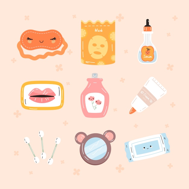 Free vector hand drawn korean beauty element collection