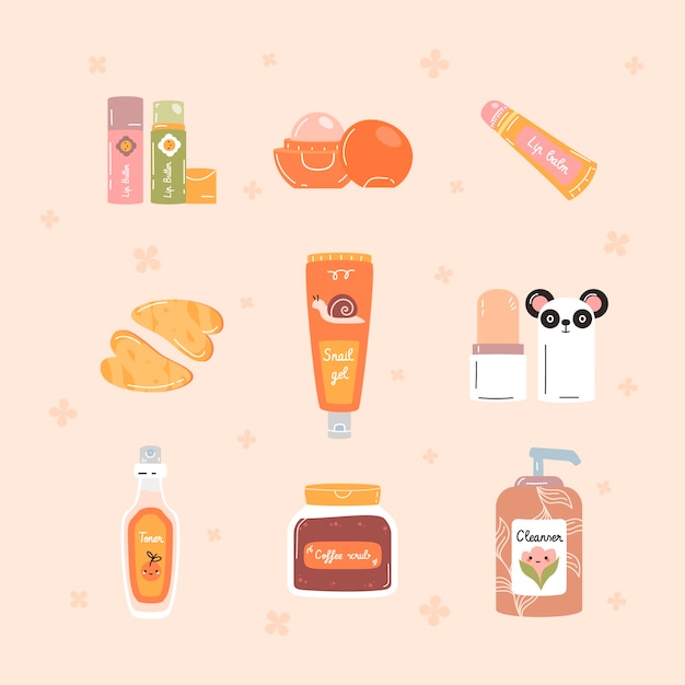 Free vector hand drawn korean beauty element collection