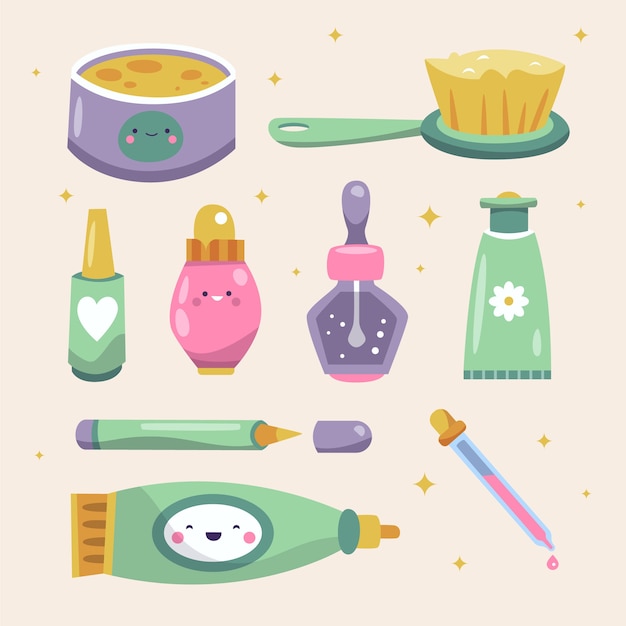 Free vector hand drawn korean beauty element collection