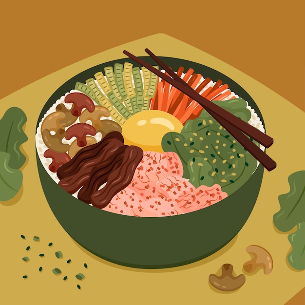 Бесплатное векторное изображение Нарисованная рукой иллюстрация корейской еды