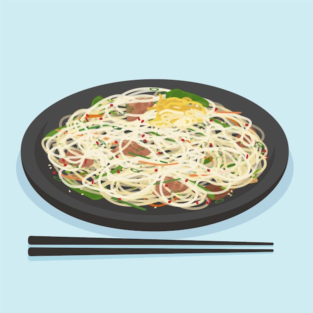 Бесплатное векторное изображение Нарисованная рукой иллюстрация корейской кухни