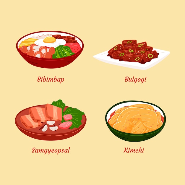 Free vector hand drawn korean food illustration