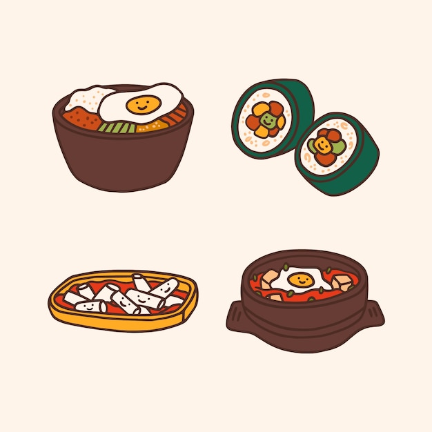 Free vector hand drawn korean food illustration