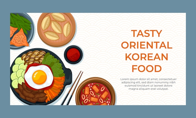 Нарисованный рукой шаблон фейсбука ресторана корейской кухни