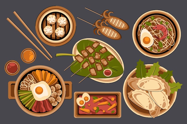 Hand drawn korean food traditional element collection