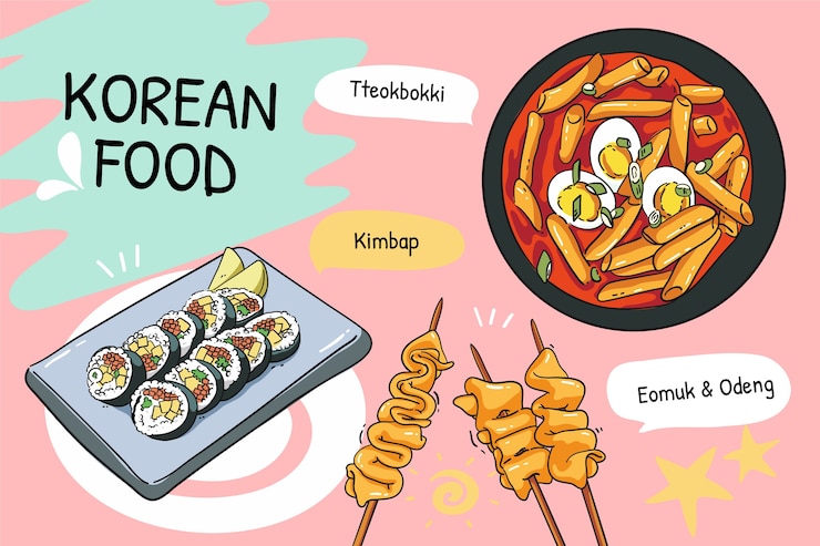 Free Vector hand drawn korean food