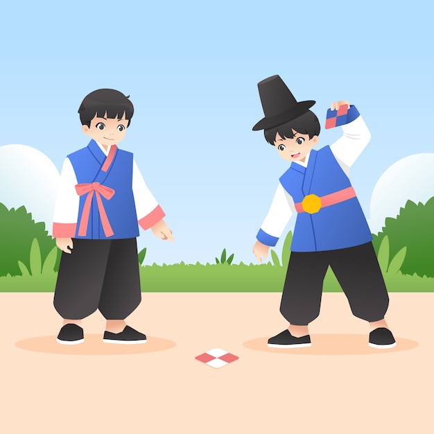 Бесплатное векторное изображение Иллюстрация корейских игр, нарисованная вручную