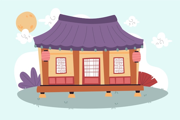 Free vector hand drawn korean house illustration