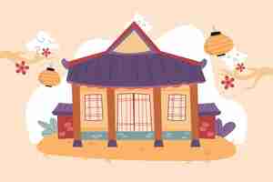 Free vector hand drawn korean house illustration