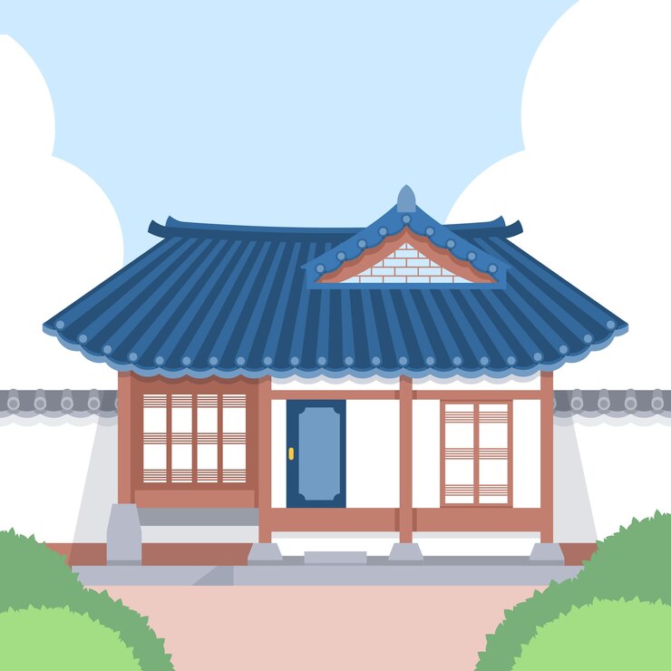 무료 Vector 손으로 그린 한국 집 그림