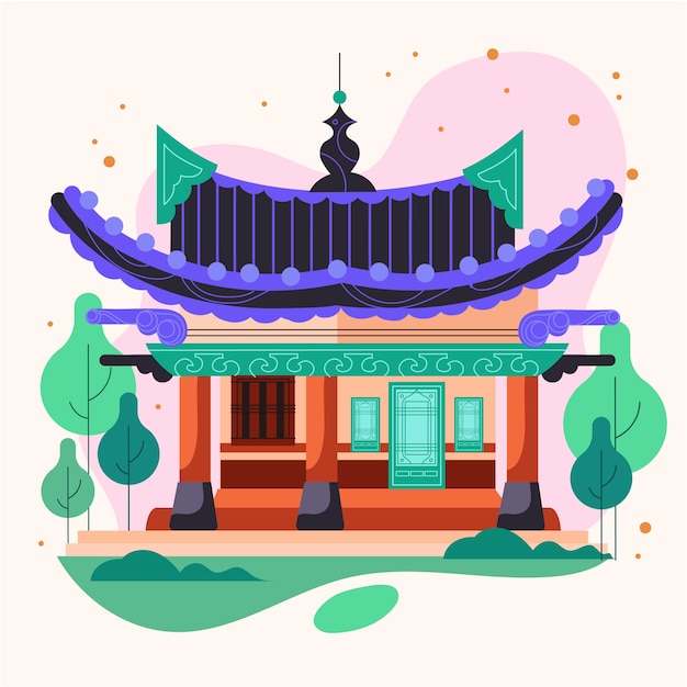 無料ベクター 手描きの韓国の家のイラスト