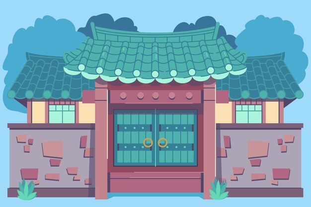 hand drawn korean house illustration