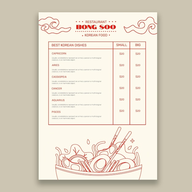 Free vector hand drawn korean menu