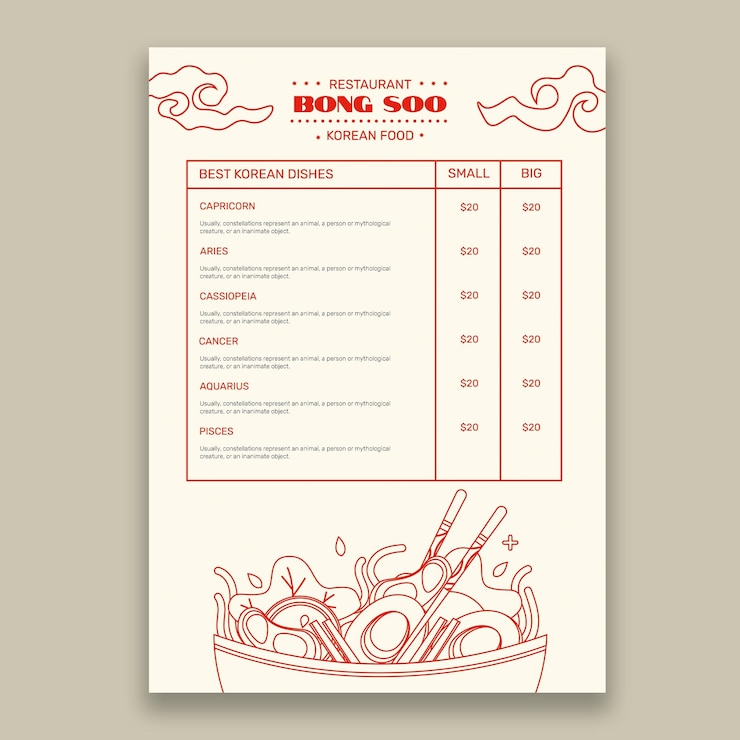 Free Vector hand drawn korean menu