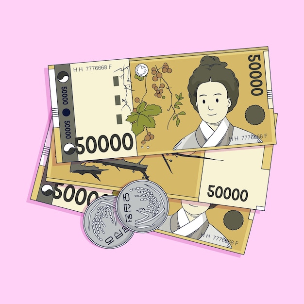 Vettore gratuito illustrazione di denaro coreano disegnata a mano