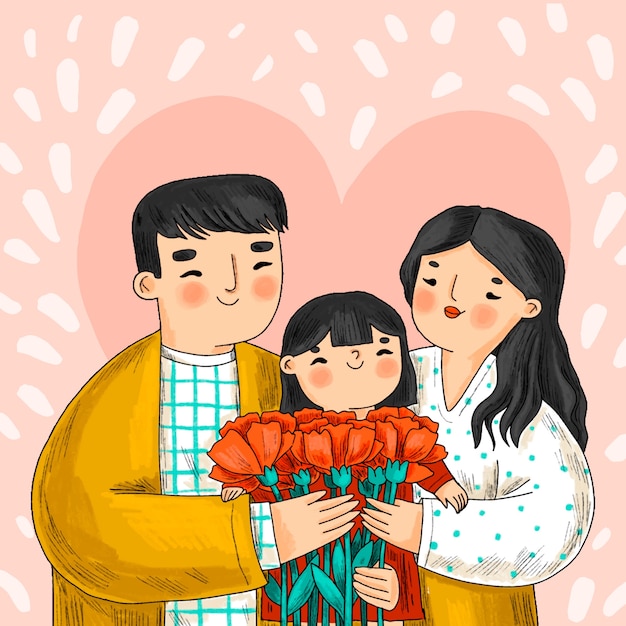 手描きの韓国の両親の日のイラスト