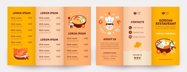 Free vector hand drawn korean restaurant brochure