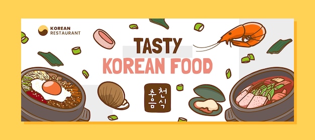 Free vector hand drawn korean restaurant facebook cover