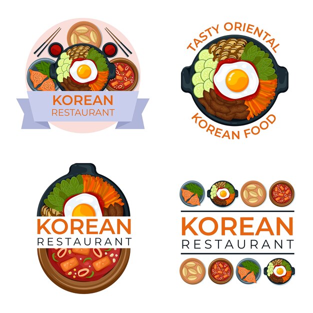 Ручной обращается шаблон этикетки корейского ресторана