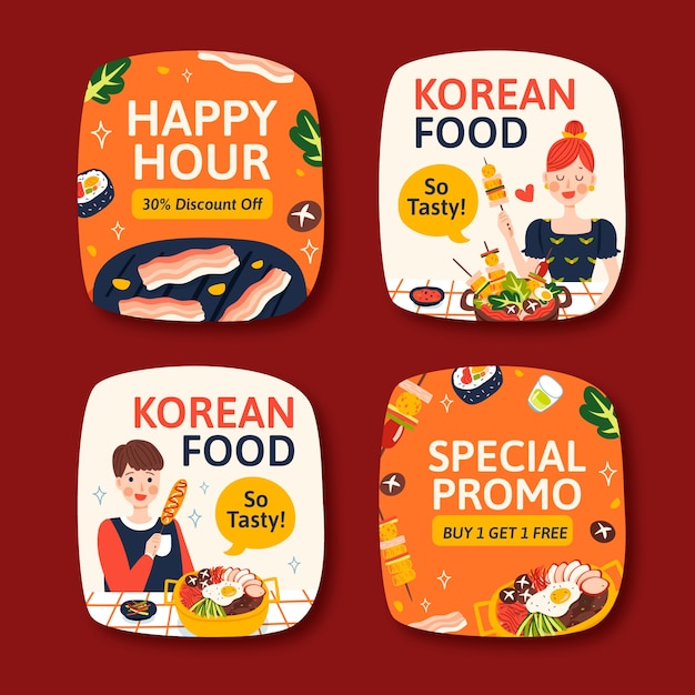 Vettore gratuito etichette ristorante coreano disegnate a mano